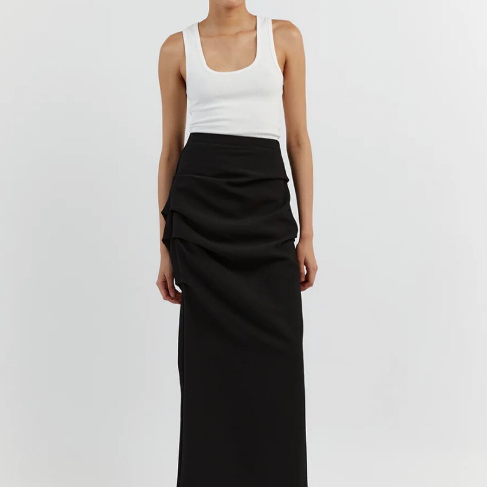 NILE BLACK ROUCHED MAXI SKIRT